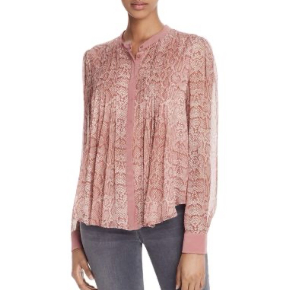 Joie Tassa Snake Print Red Long Sleeve Button Up Top Blouse Sz S Boho Silk Party